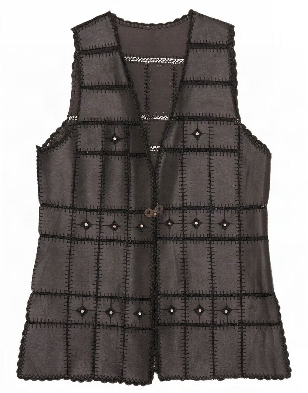 Vintage mujer cuero chaleco Reino Unido 16 grande negro