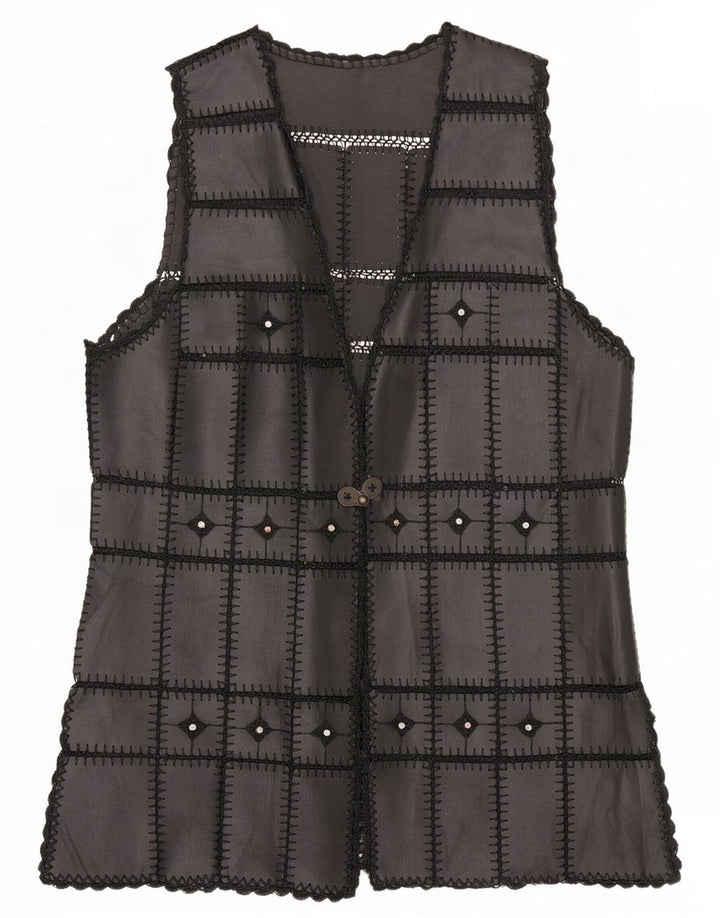 Vintage mujer cuero chaleco Reino Unido 16 grande negro