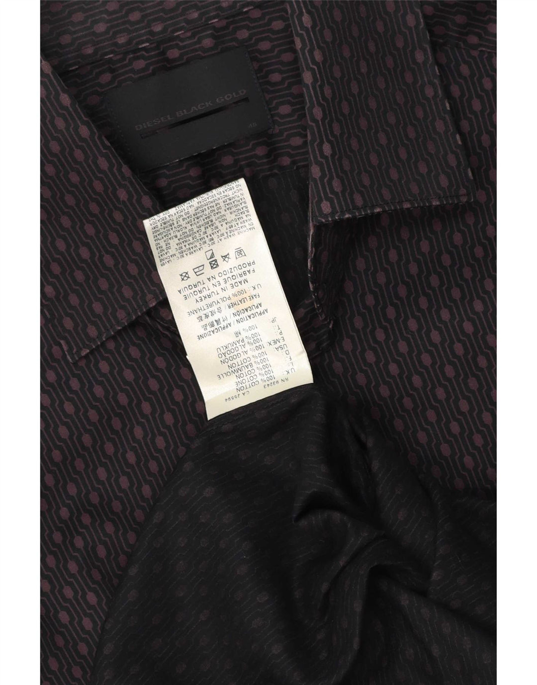 Camisa Diesel Hombre IT 48 Algodón Geométrico Burdeos Medio