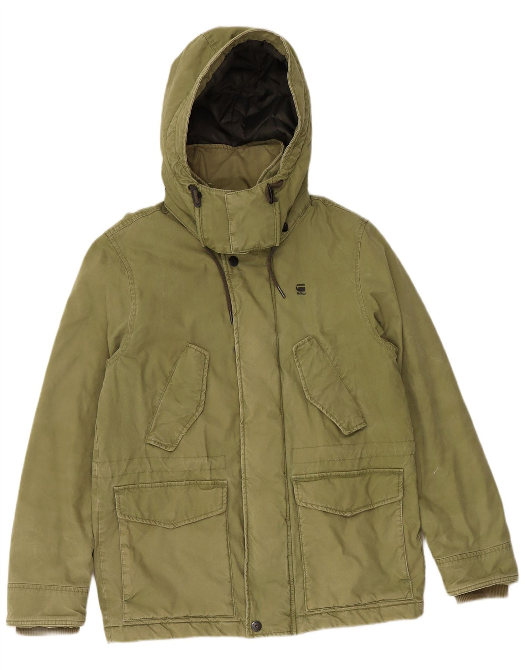 G-STAR Chaqueta utilitaria con capucha para hombre UK 36 Small Khaki Cotton