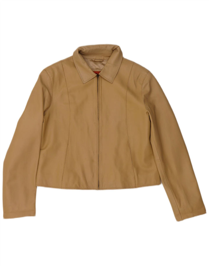 Helium Chaqueta de cuero corta para mujer Reino Unido 44 Cuero beige mediano