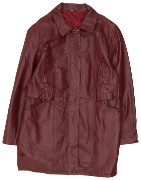 Abrigo de cuero vintage para mujer IT 48 XL cuero granate