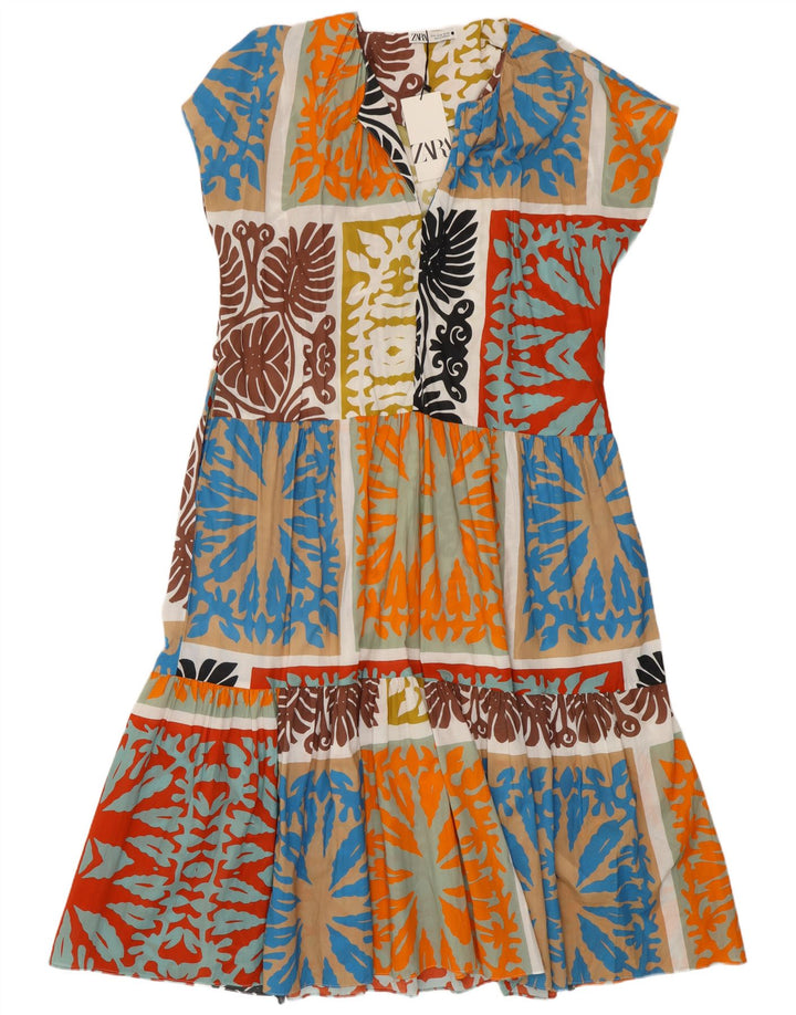 Zara Mujer Maxi Vestido ES 40 XL Algodón Patchwork Multicolor