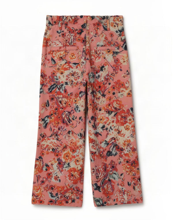 Zara Mujer Pantalones Capri De Pierna Ancha De Cintura Alta Mediano W28 L22 Rosa Floral