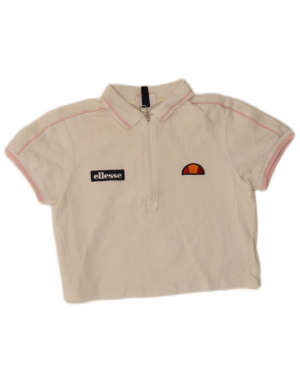 Ellesse Polo corto gráfico para mujer UK 6 XS Algodón blanco