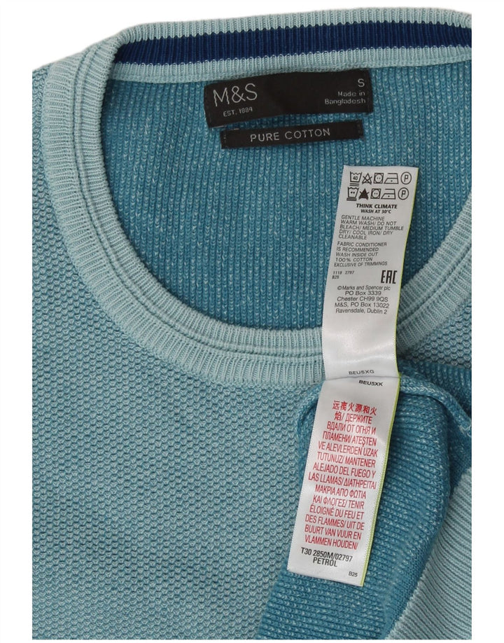 Marks & Spencer Jersey De Cuello Redondo Para Hombre Pequeño Algodón Turquesa
