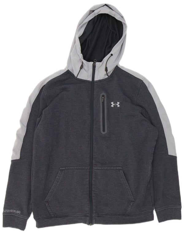 Under Armour Sudadera con capucha y cremallera para hombre, talla grande, algodón gris color block