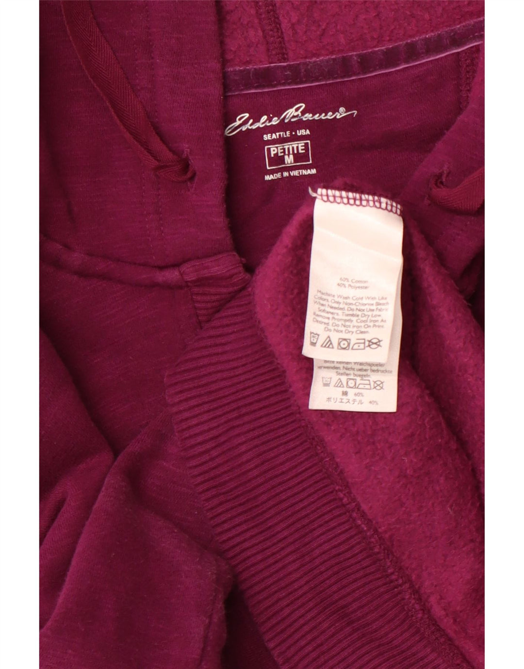 EDDIE BAUER Jersey con capucha y cuello con botones para mujer, talla 40, color morado mediano