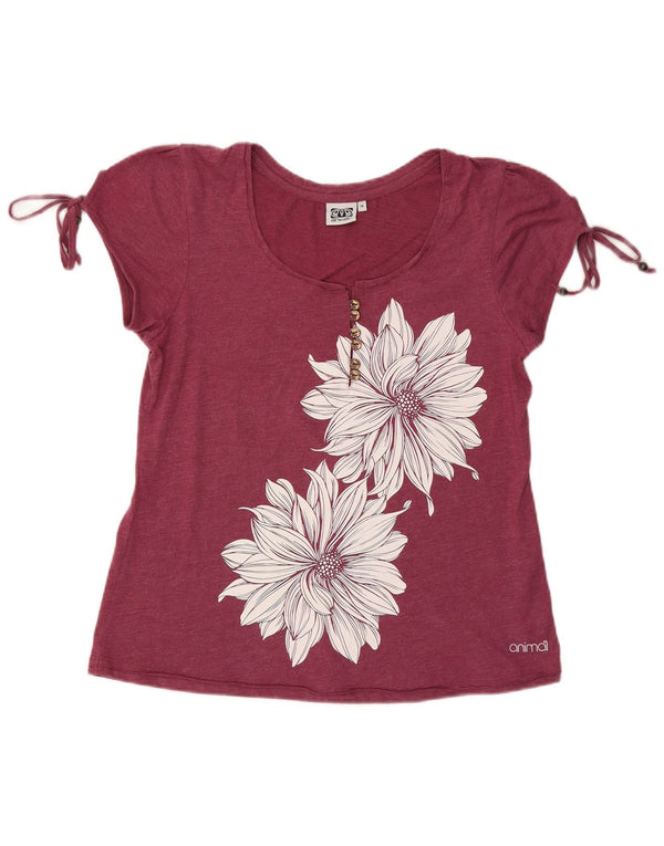 ANIMAL Blusa para mujer Top UK 40 Medio Borgoña Floral Algodón