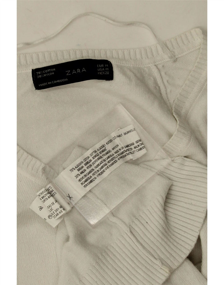 Zara - Jersey con cuello en V para mujer, talla 40, algodón blanco mediano