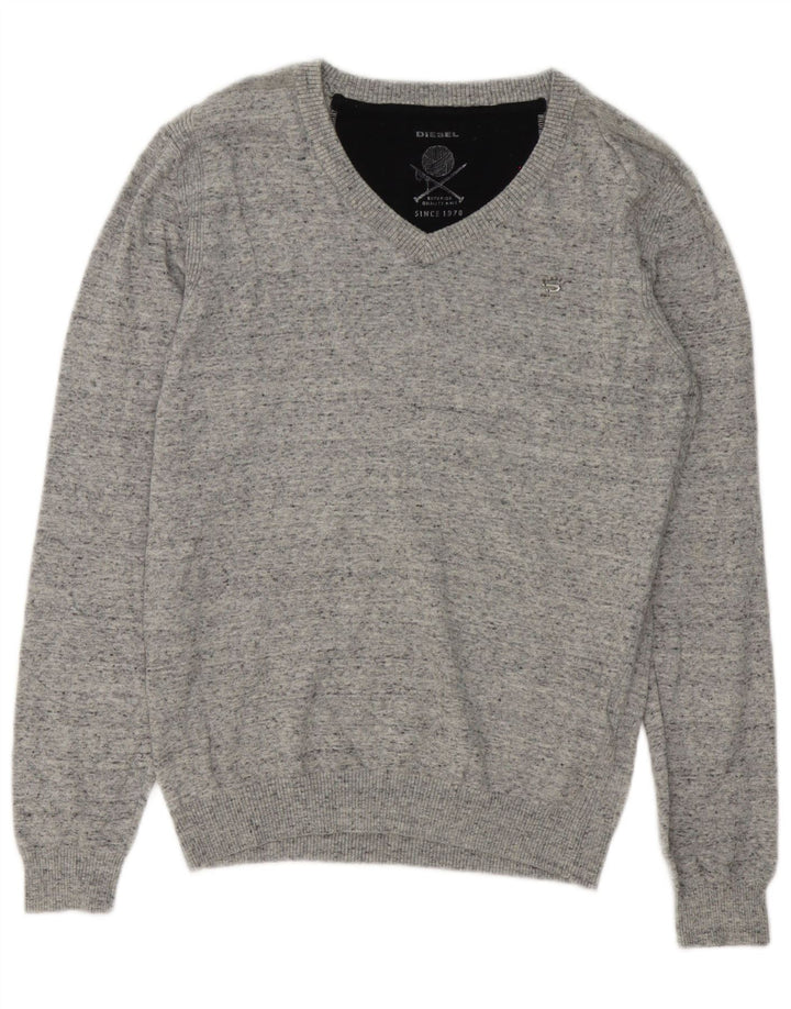 Diesel Hombre Jersey Con Cuello En V Jersey De Algodón Moteado Gris Pequeño