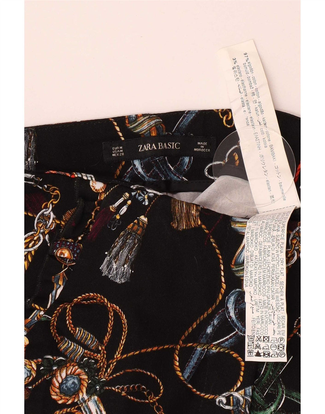 Zara Mujer Pantalones Cortos Casuales Con Estampado Abstracto Mediano W28 Algodón Negro