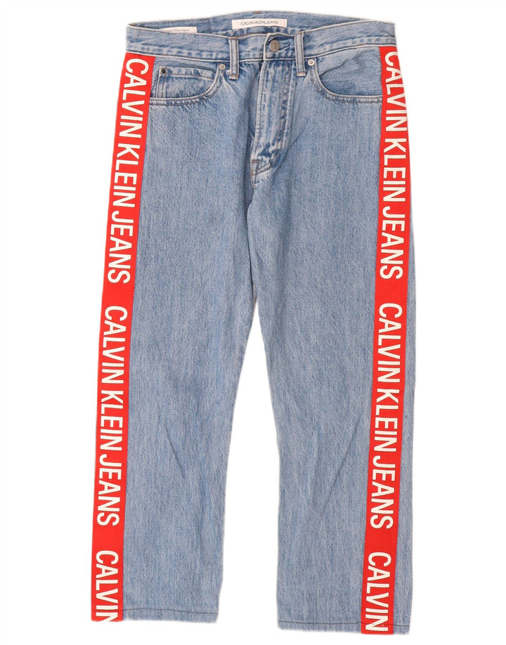 CALVIN KLEIN Vaqueros rectos gráficos para mujer W29 L25 Algodón con bloques de color azul