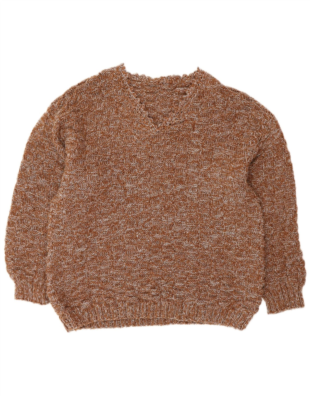 VINTAGE Mujer V-Cuello Jumper Suéter Reino Unido 16 Grande Marrón Flecked