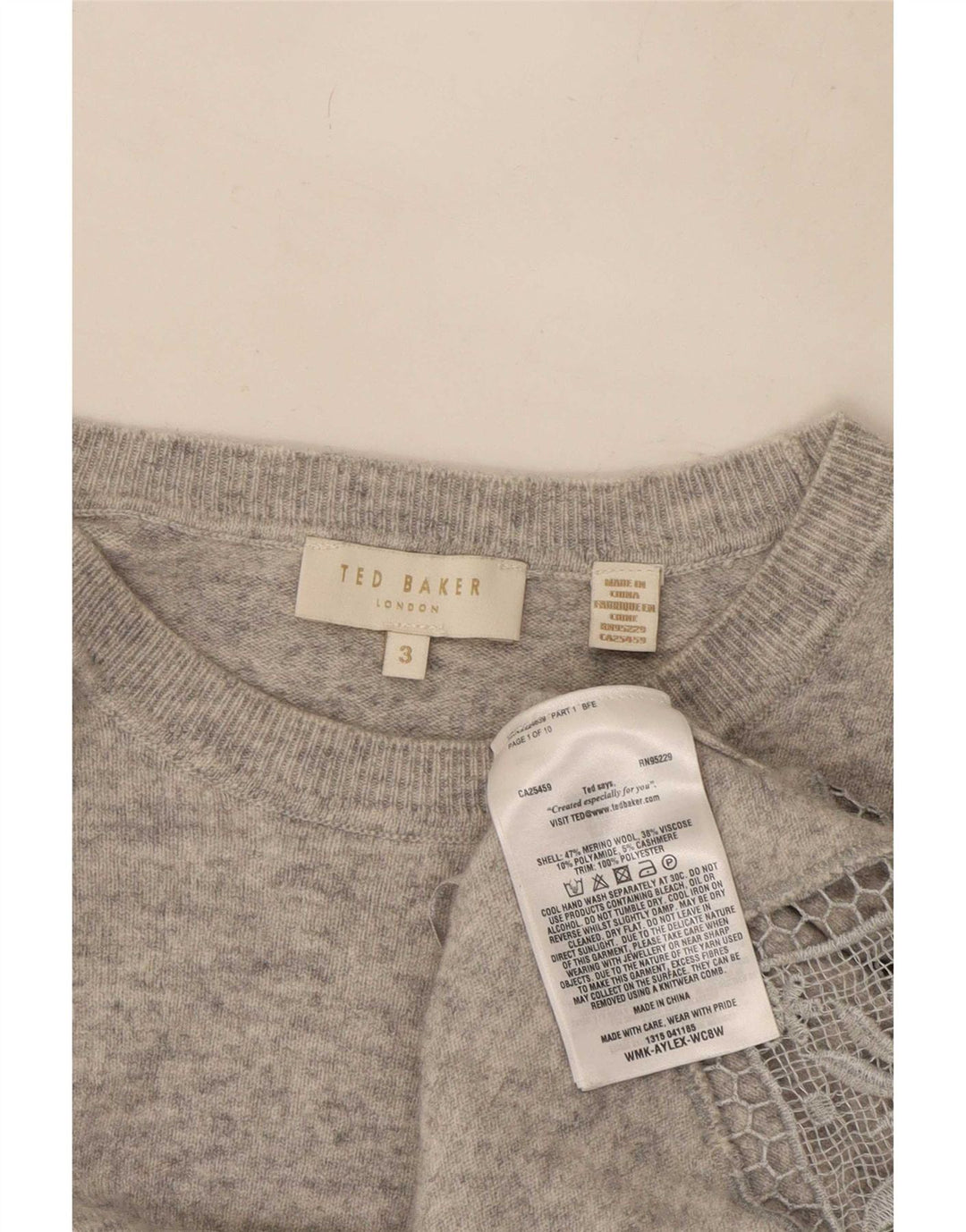 Ted Baker - Jersey para mujer con cuello barco, talla 3, lana gris medio