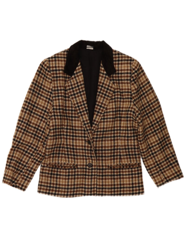 Vintage mujer 2 botones Blazer chaqueta Reino Unido 14 medio beige Houndstooth