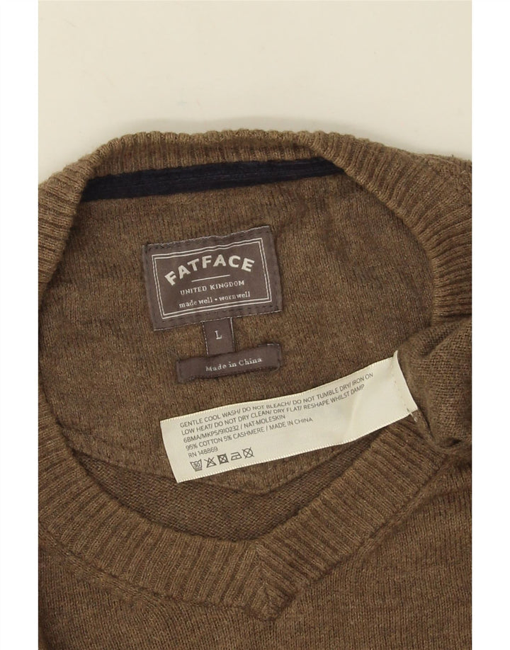 Jersey con cuello en V para hombre Fat Face Large Algodón marrón