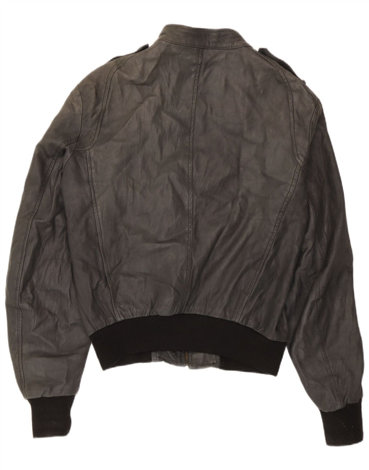 Sasch Chaqueta de cuero militar para hombre Reino Unido 40 Grande Negro