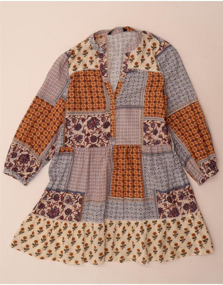 Zara Vestido Escalonado De Manga Larga para Mujer UK 40 Pequeño Patchwork Multicolor
