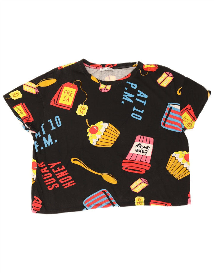 Zara Camiseta Corta con Estampado Extragrande para Mujer UK 40 Mediano Negro