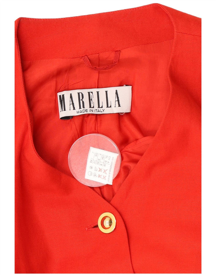 Marella Chaqueta Blazer sin Mangas de 4 Botones para Mujer UK 40 Medium Red Linen
