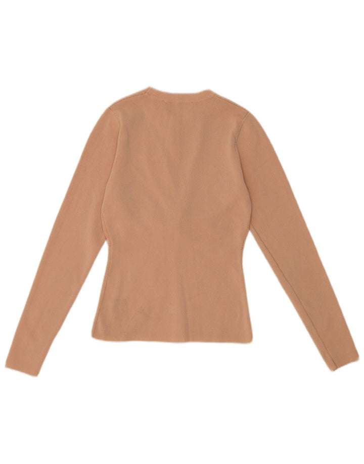 Zara Mujer Top Manga Larga UK 8 Small Viscosa Beige