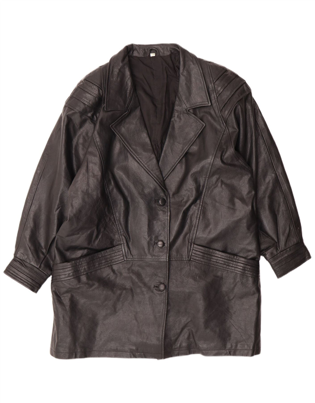 VINTAGE Abrigo de cuero para mujer Reino Unido 18 XL Cuero negro