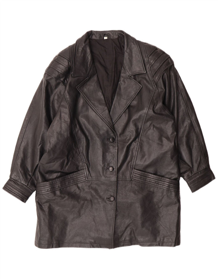 VINTAGE Abrigo de cuero para mujer Reino Unido 18 XL Cuero negro