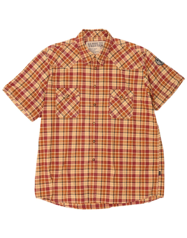 Camisa de manga corta para hombre Globe Trotter UK 43/44 XL Beige Check Cotton