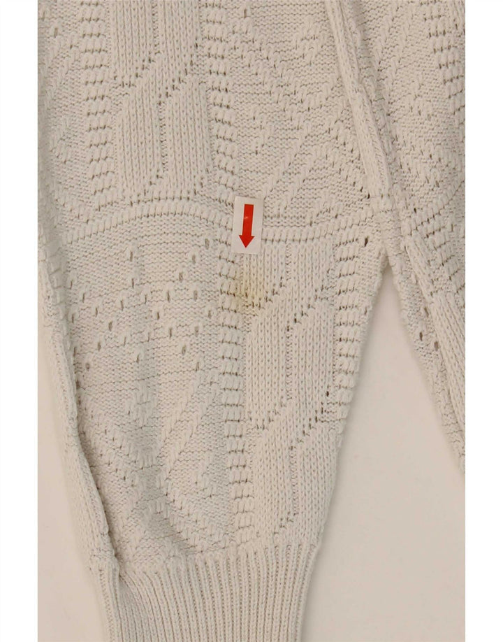 Vintage mujer botón cuello jersey suéter IT 42 acrílico blanco medio