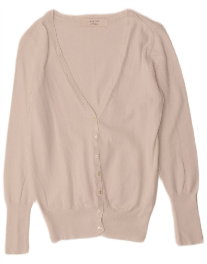 Zara Mujer Cárdigan Suéter UK 12 Mediano Blanco