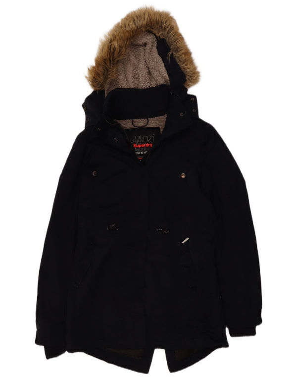 Superdry Parka Sherpa con capucha para mujer, talla 44, poliéster azul marino mediano