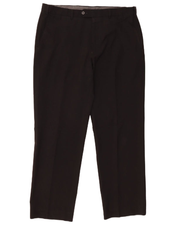 Marks & Spencer Pantalón de traje de corte regular para hombre W34 L27 Poliéster negro