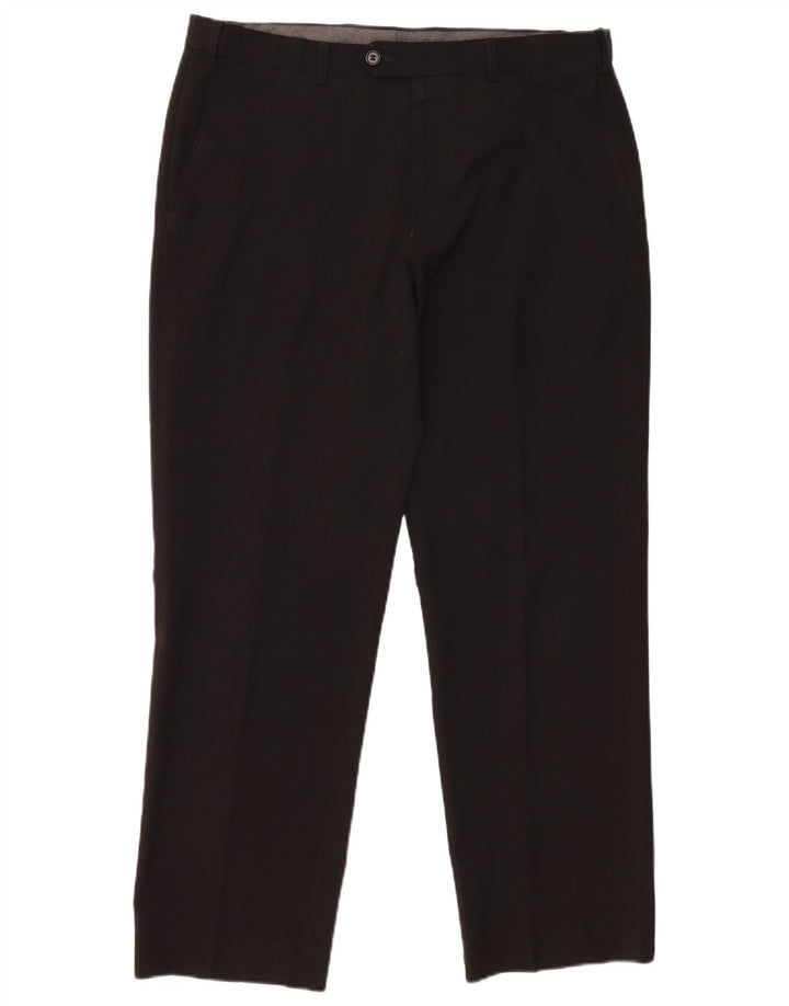Marks & Spencer Pantalón de traje de corte regular para hombre W34 L27 Poliéster negro