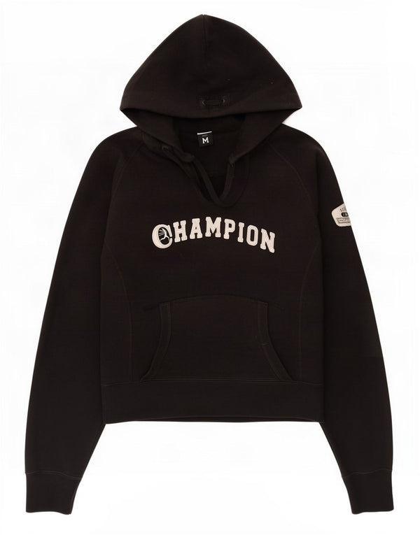 Champion Sudadera con capucha gráfica para mujer UK 12 Medium Black Cotton