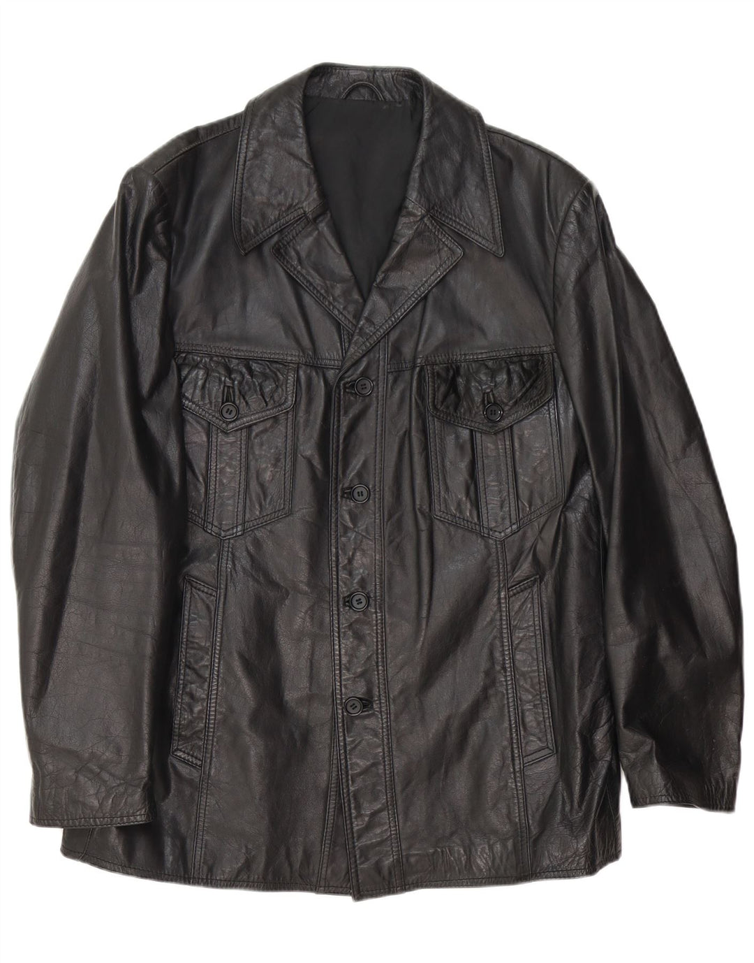 Vintage chaqueta de cuero para hombre Reino Unido 38 cuero negro medio