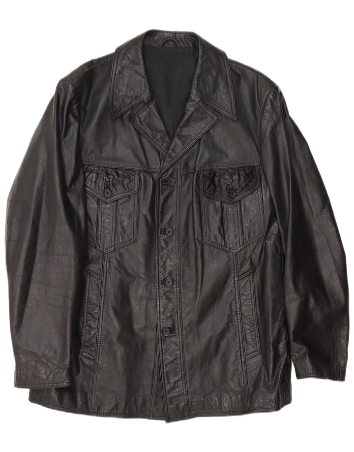 Vintage chaqueta de cuero para hombre Reino Unido 38 cuero negro medio