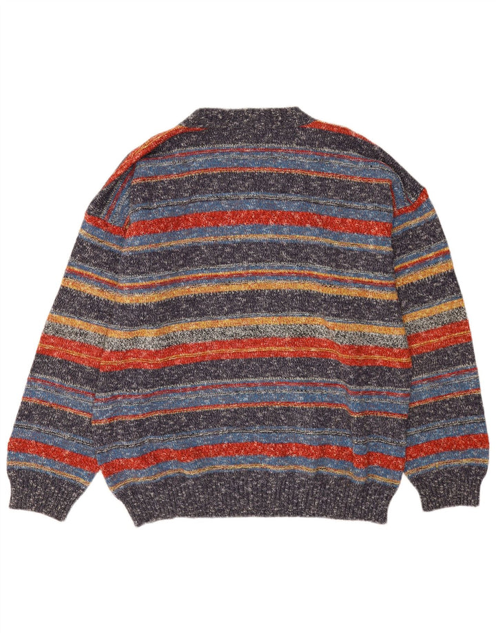 Oxymel Jersey con Cuello en V para Hombre, Jersey Grande de Lana a Rayas Multicolores