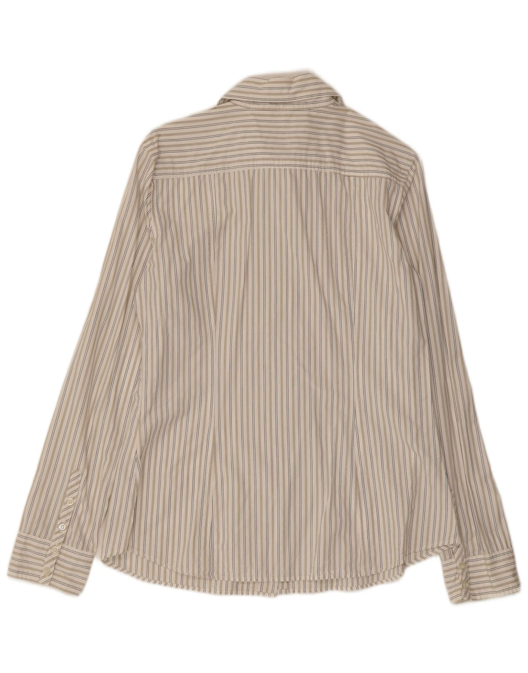 Camisa Benetton Mujer ES 44 Grande De Algodón A Rayas Blanco Roto