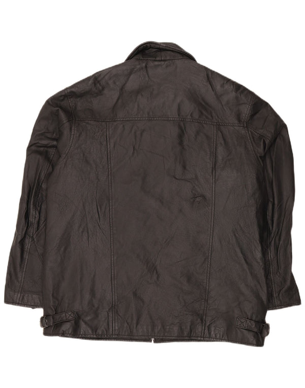 ANGELO LITRICO Chaqueta de cuero para hombre UK 42 XL Cuero negro