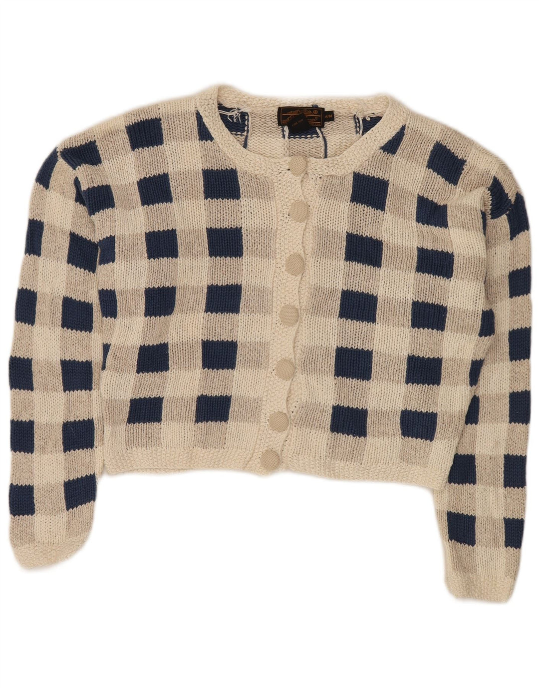 Eddie Bauer Suéter tipo cárdigan corto para mujer Reino Unido 14 Seda a cuadros gris medio