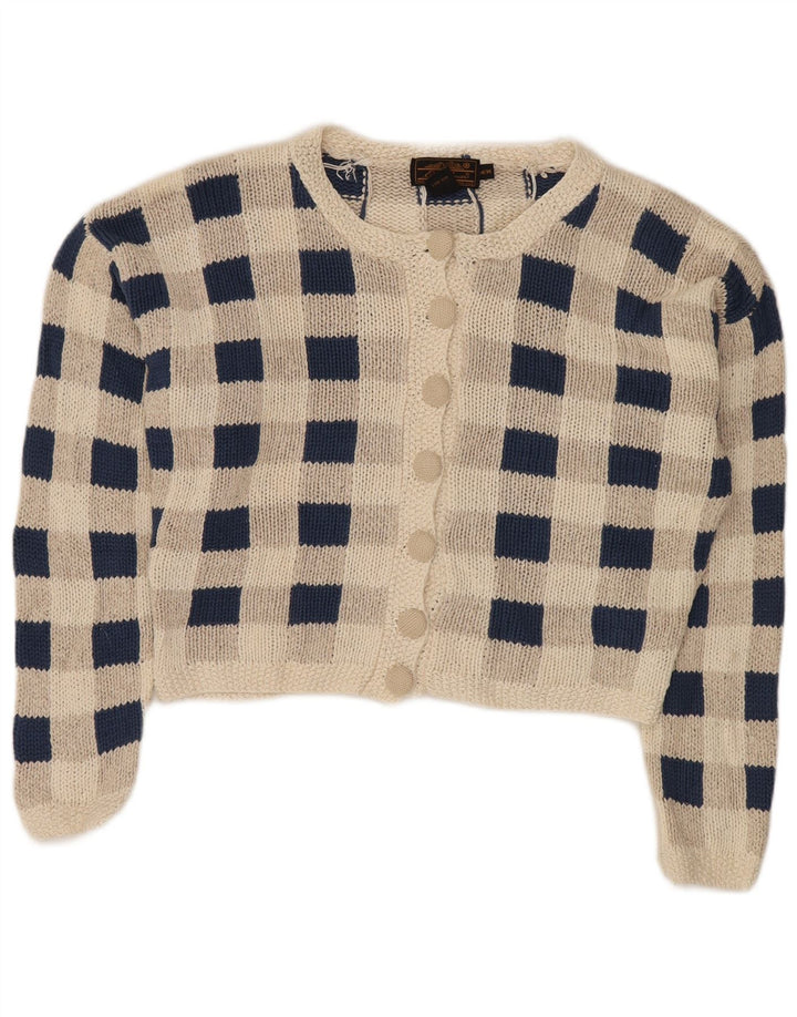 Eddie Bauer Suéter tipo cárdigan corto para mujer Reino Unido 14 Seda a cuadros gris medio