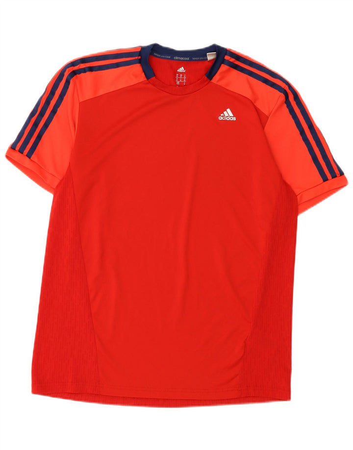 Adidas Hombre Climacool Camiseta Top Medio Rojo Colorblock Poliéster