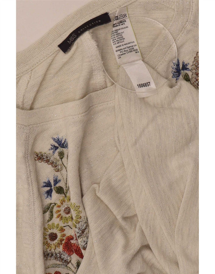 Marks & Spencer Top gráfico para mujer manga 3/4 UK 12 Medium Off White Floral