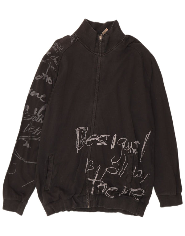 Desigual Hombre Gráfico Chándal Top Chaqueta XL Algodón Negro