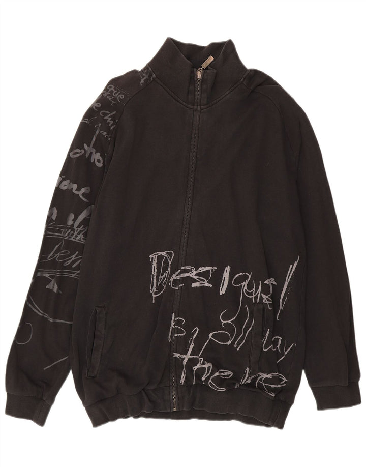 Desigual Hombre Gráfico Chándal Top Chaqueta XL Algodón Negro
