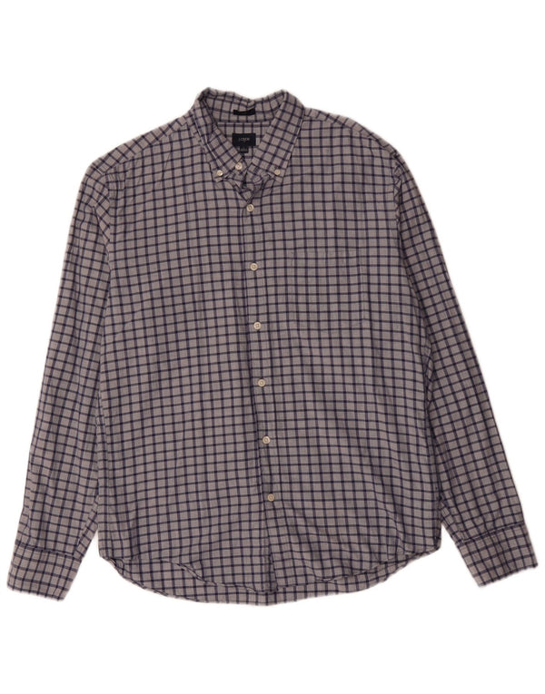 J. CREW Mens Slim Shirt Large Navy Blue Check Cotton