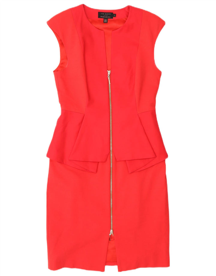 Ted Baker Vestido Peplum Sin Mangas para Mujer Talla 2 Pequeño Algodón Rojo