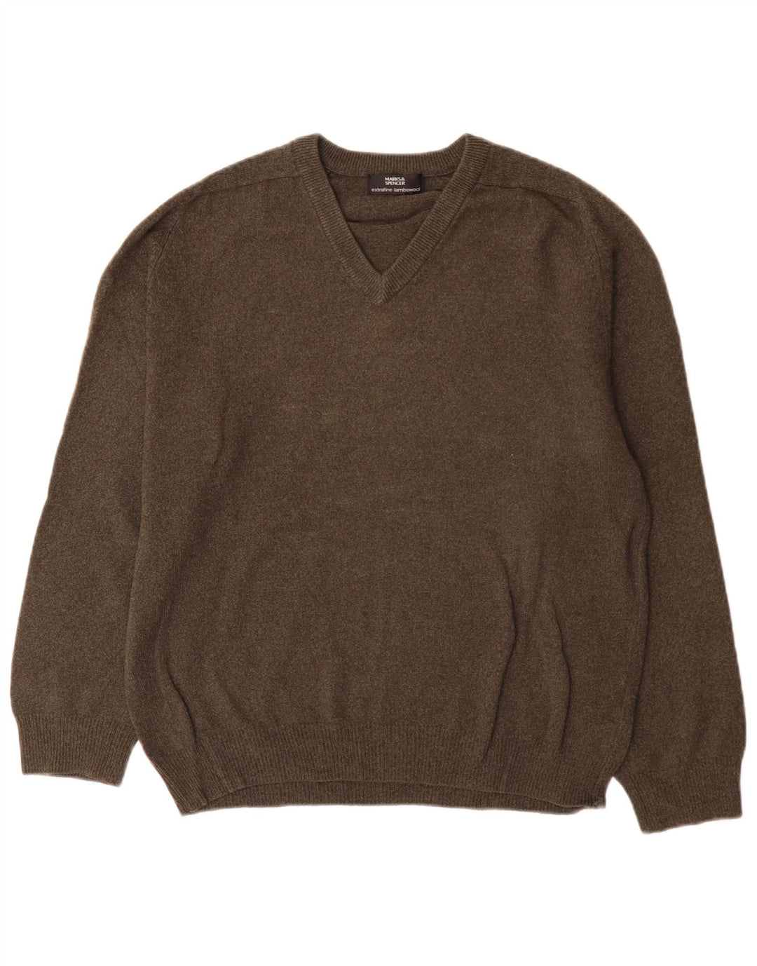 Marks & Spencer Jersey con cuello en V para hombre de lana de cordero verde medio