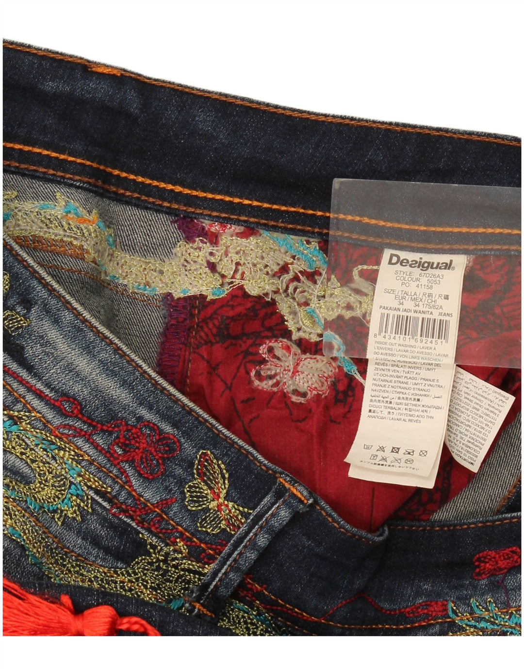 Jeans Desigual Mujer Graphic Slim W34 L29 Poliéster Azul Marino